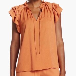 Melloday orange satin sleeveless ruffled blouse